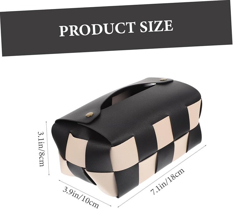 غطاء صندوق المناديل من الجلد الأسود، إكسسوار منزلي للمكتب - Image 2